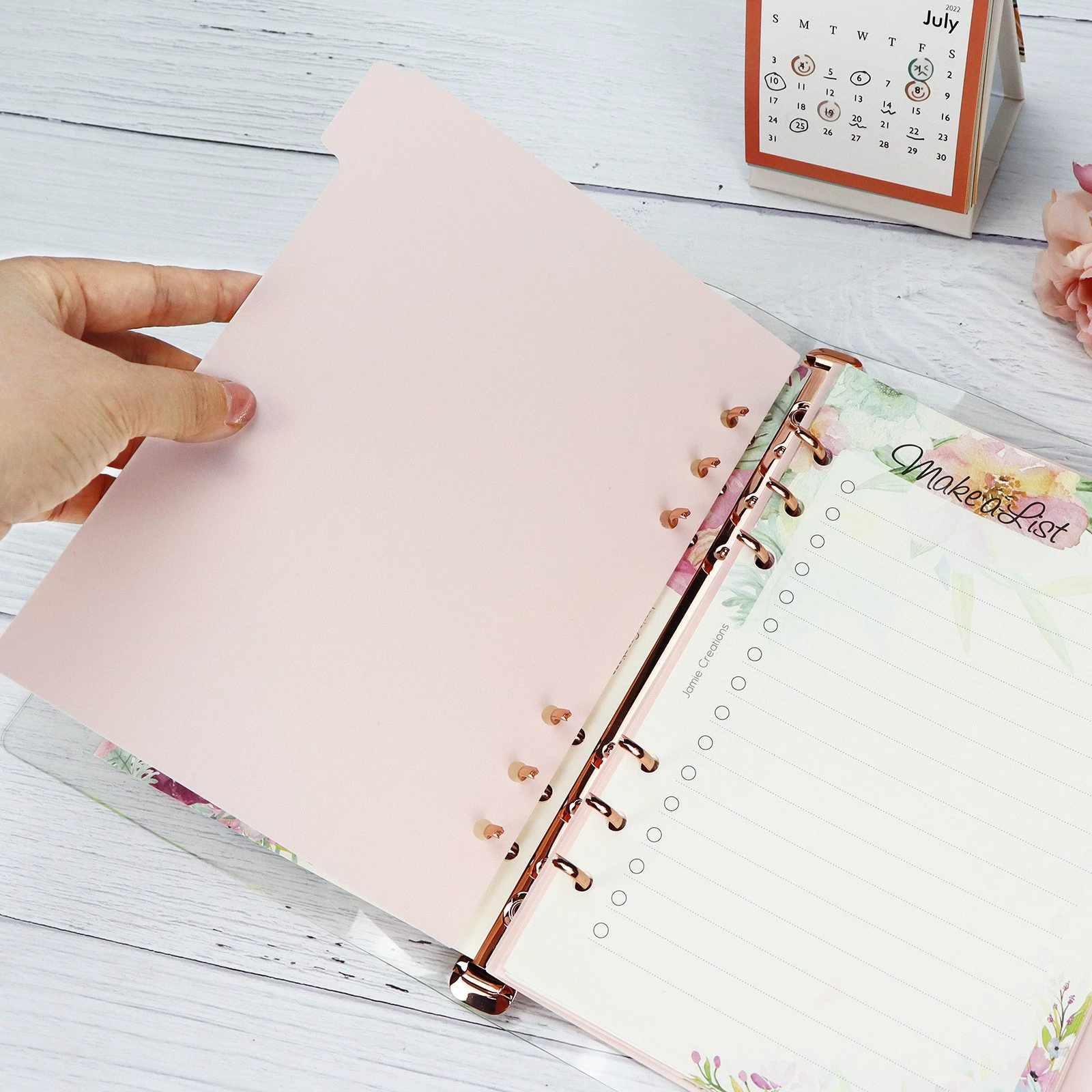 Planner inserts light pink 6‑hole, A7/A6/A5 tab dividers (6 pages) PP notebook inserts