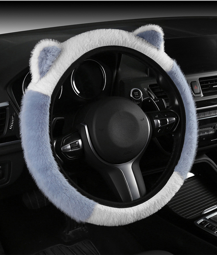 Internet Celebrity Cat Ear Plush Car Steering Wheel Cover Cute Cartoon Cover Autumn and Winter Cold Protection Wholesale