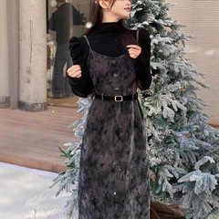 フランス風の美しいサロペットワンピース、女性らしい香り漂うツーピースセット、秋の韓国風コーデ、秋の定番セット
