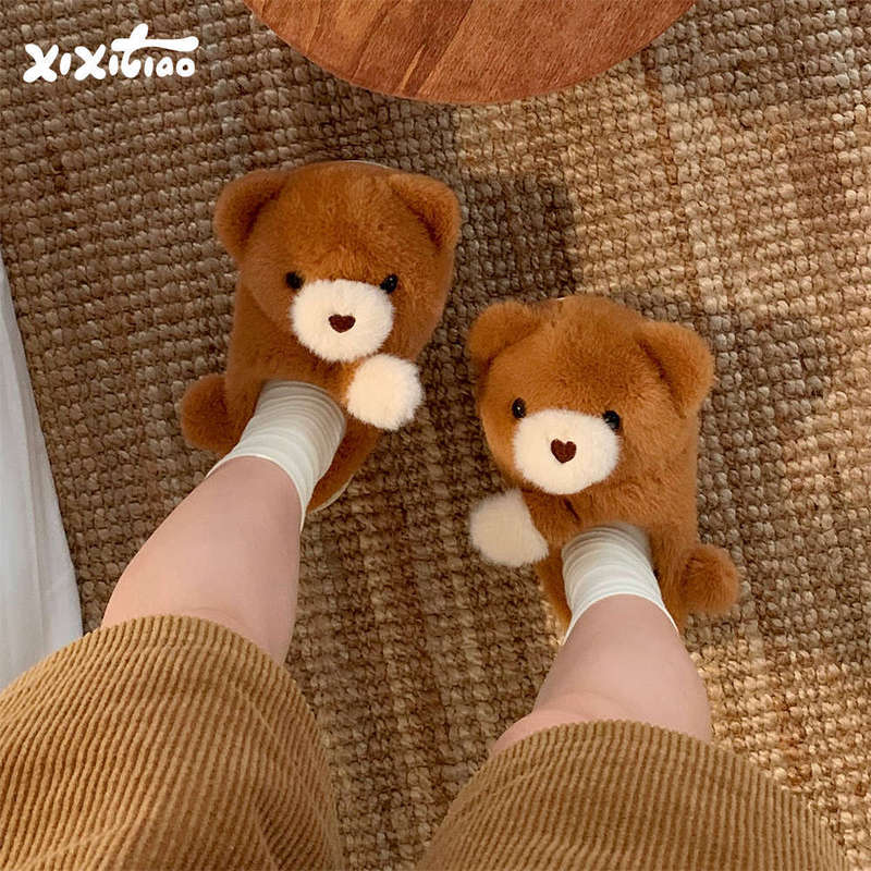 Thin Warm Hug Bear Cotton Slippers for Women Winter Cute Student Home Comfortable Furry Warm Maternity Shoes Thin Warm Hug Bear Cotton Slippers for Women Winter Cute Student Home Comfortable Furry Warm Maternity Shoes