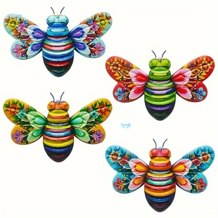 Set of 4 Bees Metal Wall Art Garden Decor for Outside Patio