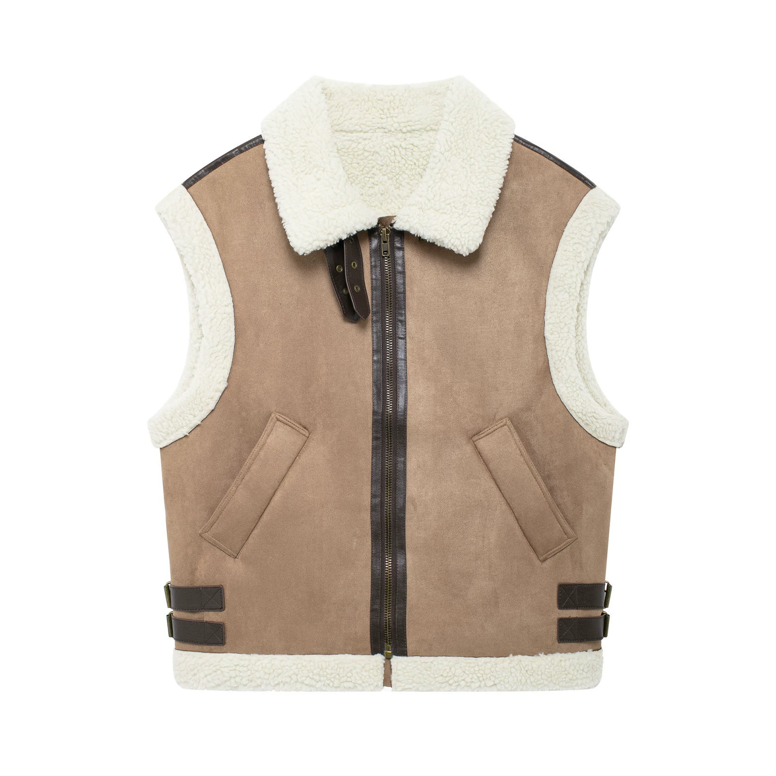 Женский жилет-пальто PB&ZA из флиса с лацканами и лоскутной отделкой, утолщенный, осень/зима 2024, элегантный, артикул 2969