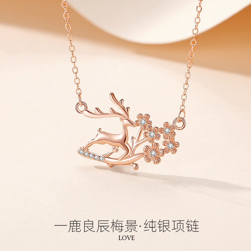 Original Yilu usted collar de plata esterlina de las mujeres S925 collar de ciervos y Flor del ciruelo celebridad en línea Mori estilo coreano regalo de Navidad