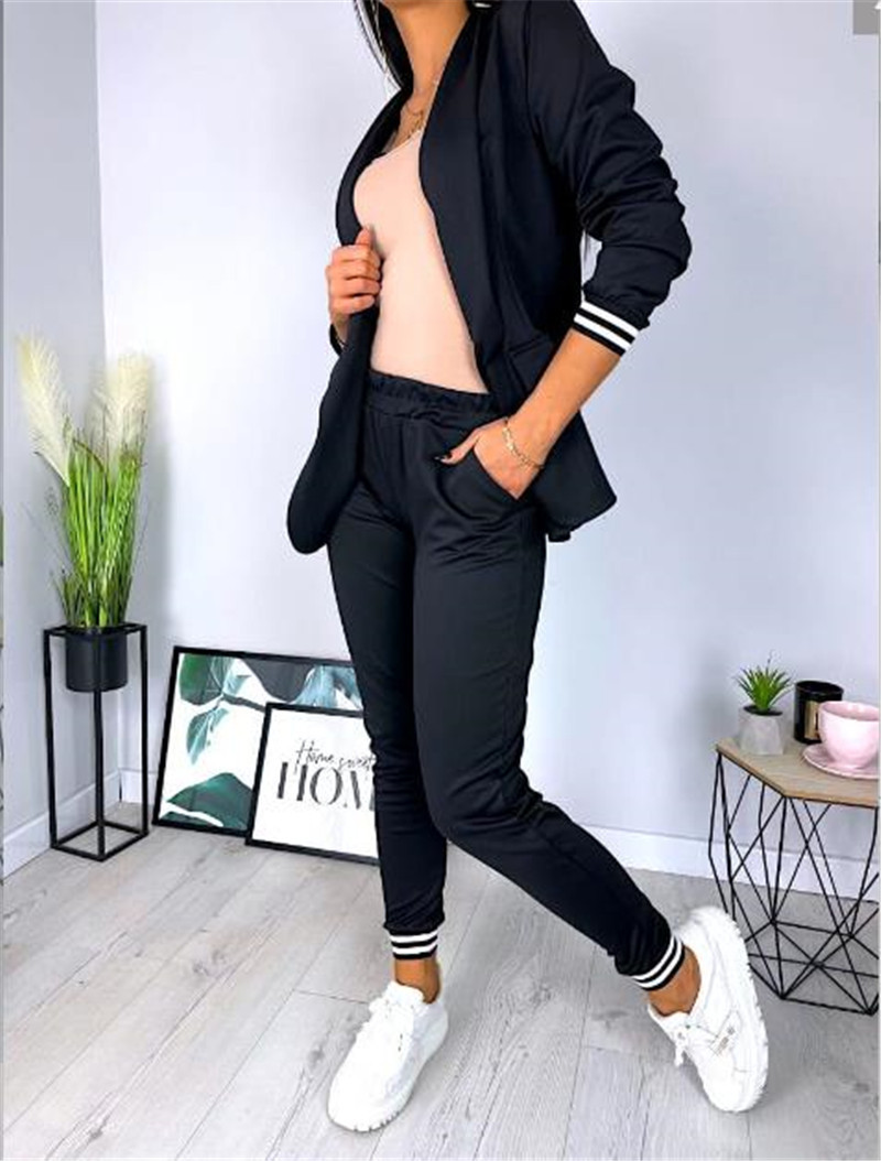 Women's clothing fashion suit casual solid color long-sleeved suit and trousers two-piece set_mkmklike.com