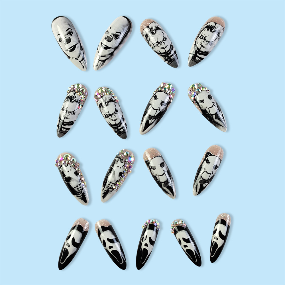 Comercio exterior Halloween almendras uñas punto taladro punk oscuro estilo de uñas 24 piezas de la atmósfera de vacaciones para usar uñas