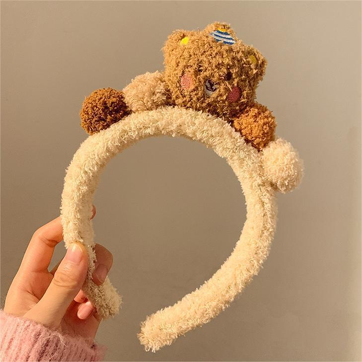 洗脸化妆毛绒头箍发箍卡通可爱猫咪KT小熊耳朵豹纹女卡通发饰摆摊|undefined