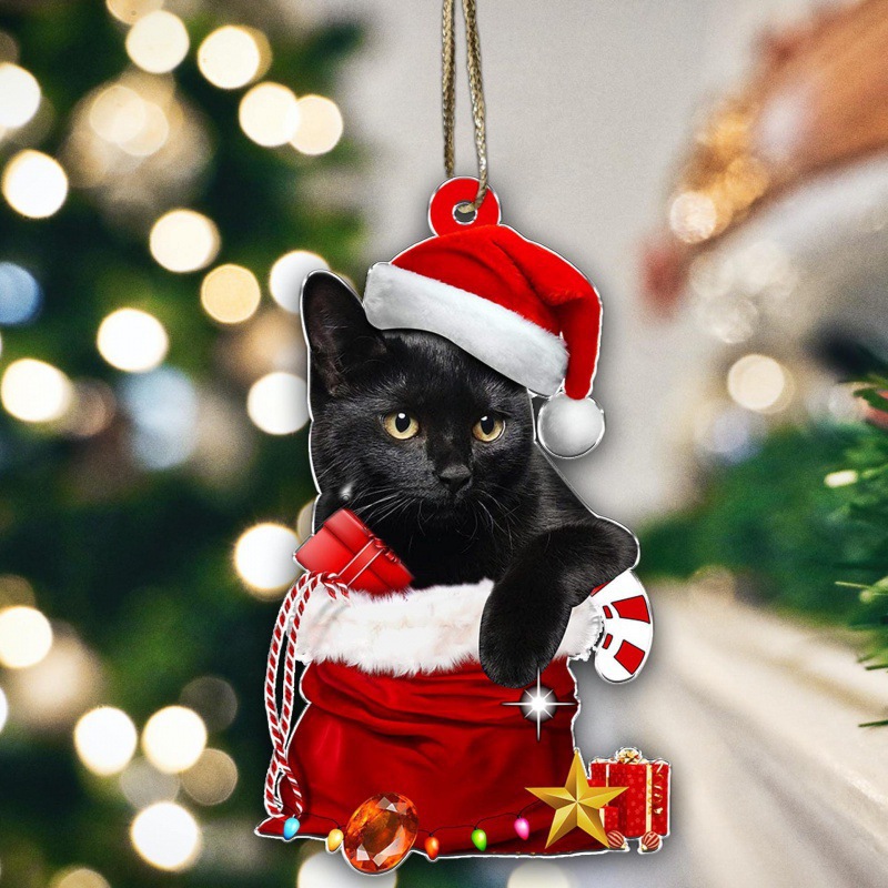Creativo transfronterizo nuevo 20223 negro gato expresión divertida casa árbol de Navidad decoraciones adornos de acrílico colgante image 2