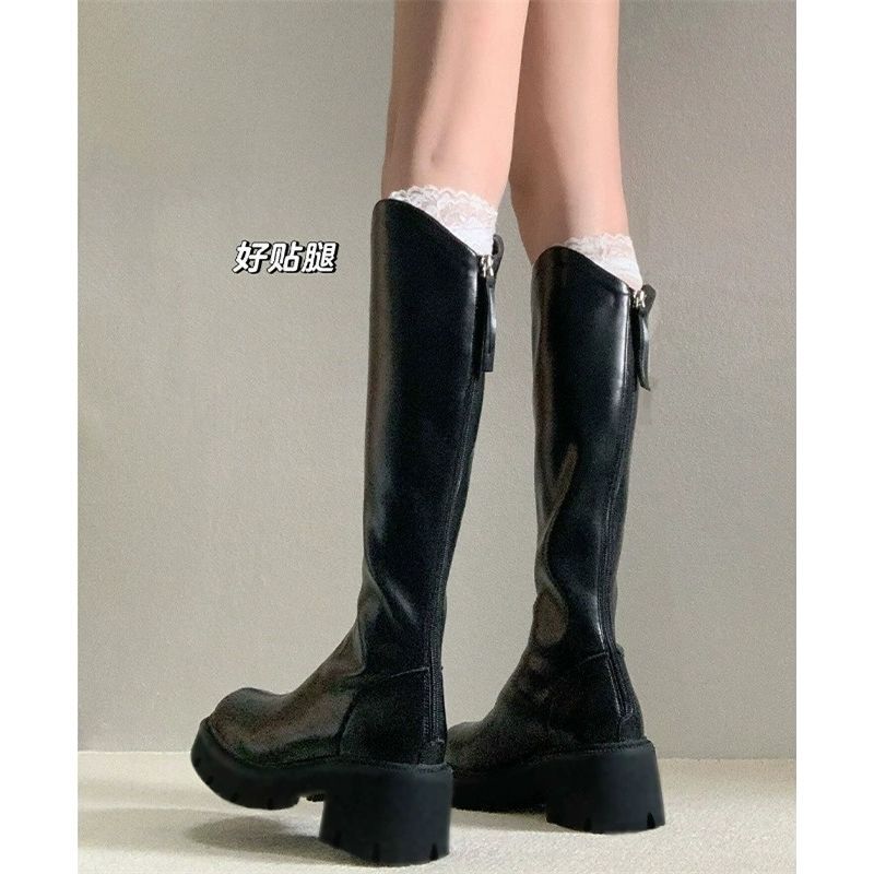 Black autumn elastic high boots platform with zipper