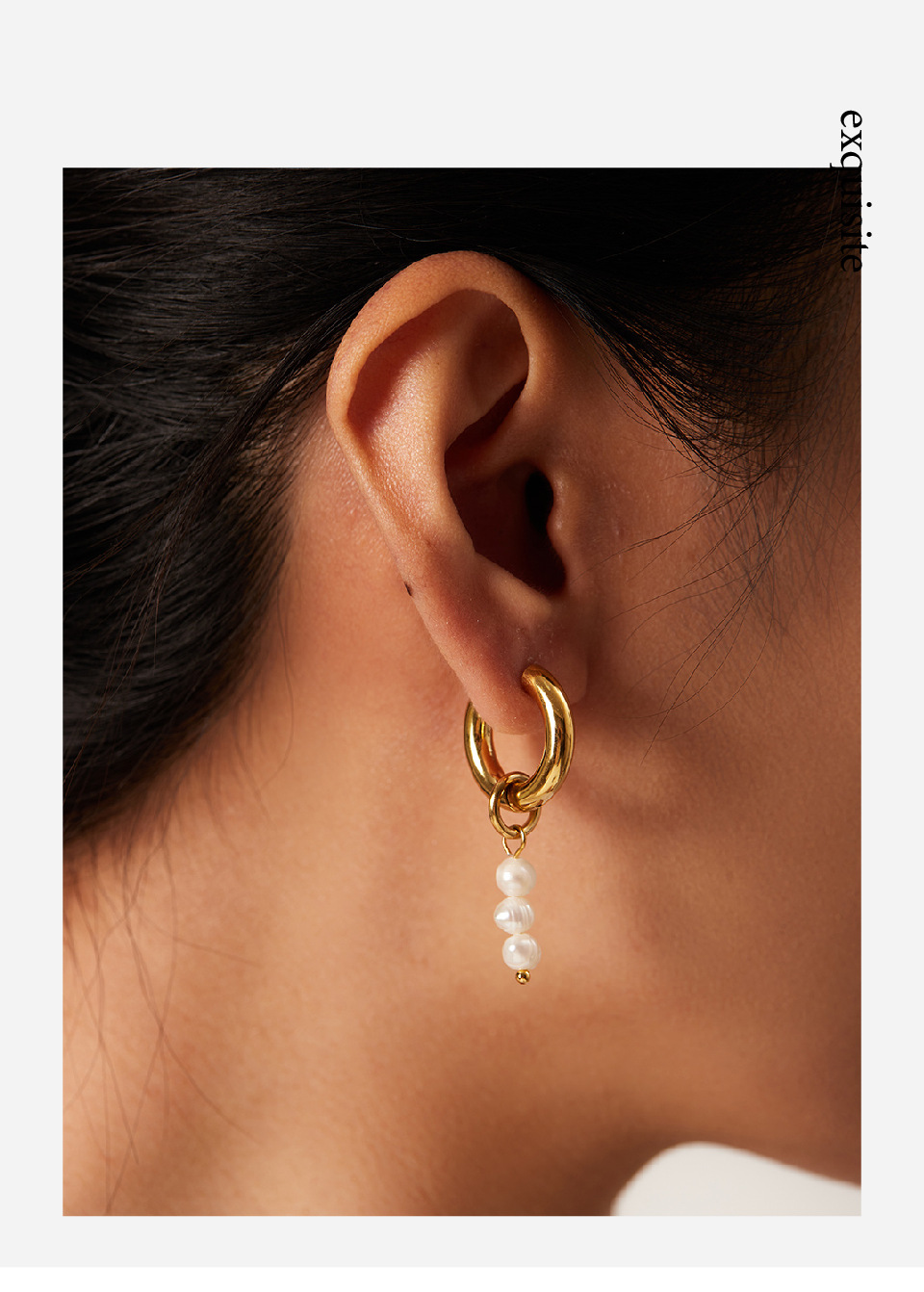 Retro Geometric Stainless Steel Gold Plated Pearl Earrings 1 Pair