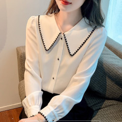 早秋装25新長袖ベビー襟シフォンシャツ女性のユニークな上着がきれいな洋風シャツ