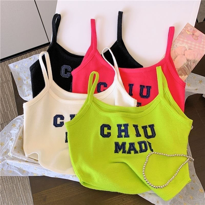 Girls' Summer New Camisole With Letter Print, Short Sleeveless Outerwear Top, Trendy 0188A052_ecoleips.com