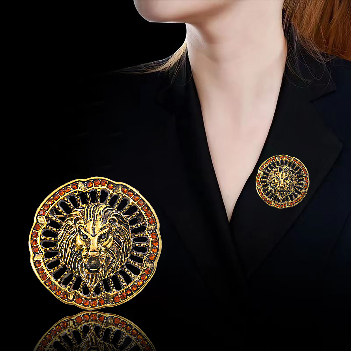Vintage leeuwen broche voor heren, elegante pin voor colbert_voghion.com