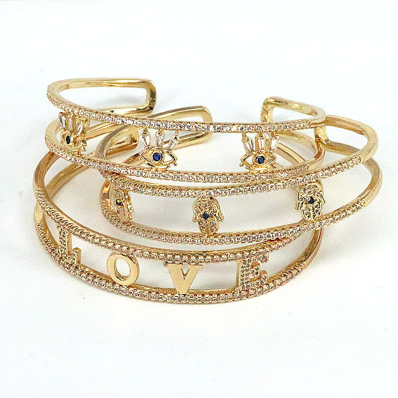 Fashion Love Palm Eye Copper Bracelets Gold Plated Zircon Copper Bracelets