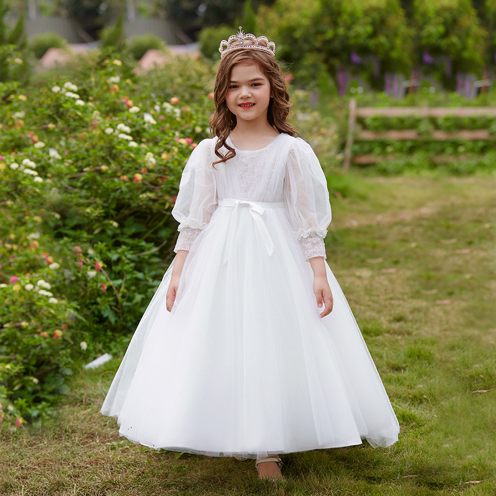 Vestido de niños nuevos europeos y americanos Vestido de princesa de manga larga de estilo occidental mediano y grande para niños trailing Mesh pettiskirt vestido de noche para niñas