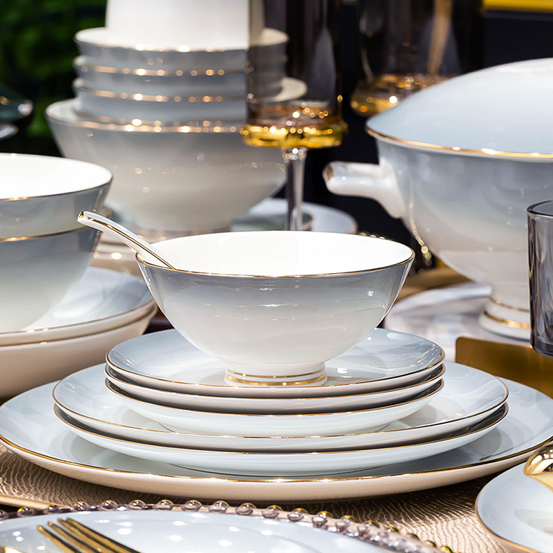 New Modern Nordic Style Underglaze Painted Tableware High-End Bone China Light Luxury Rice Bowl Soup Bowl Ceramic Moving Gift