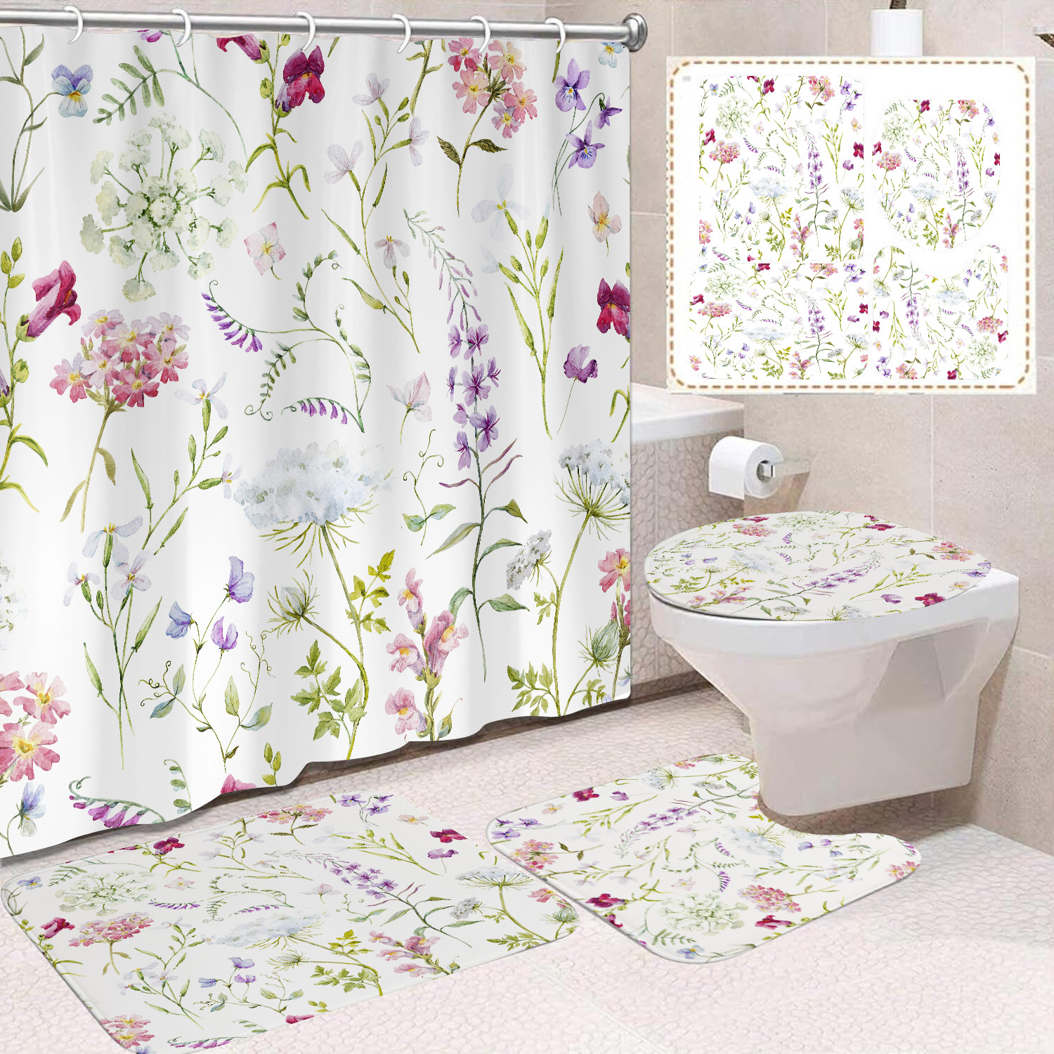 Cortina de ducha de poliéster con estampado digital de animales, impermeable, creativa, para baño, de Amazon, transfronteriza