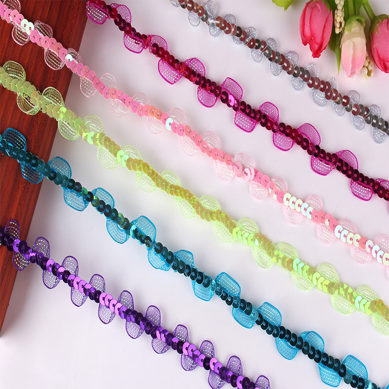 厂家现货双耳波浪窗帘花边 服装辅料亮片花边 女装配饰彩色花边