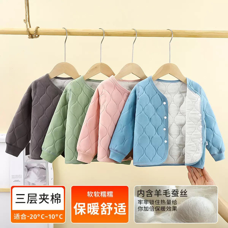 儿童保暖校服学生内胆秋冬新款男童三层夹棉女童加厚外套棉衣批发