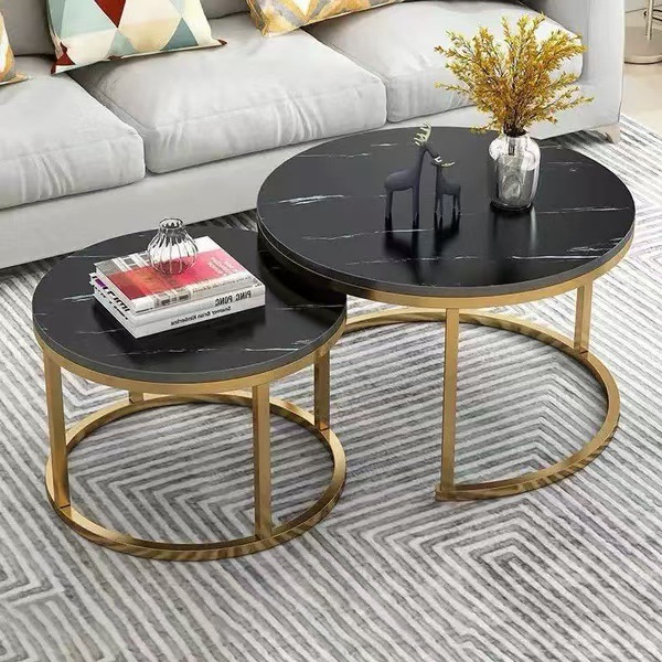 Mesa de centro pequeña, arte de hierro, apartamento pequeño moderno simple, sala de estar, hogar, mesa redonda creativa, red roja, mesa de centro de combinación de lujo ligera