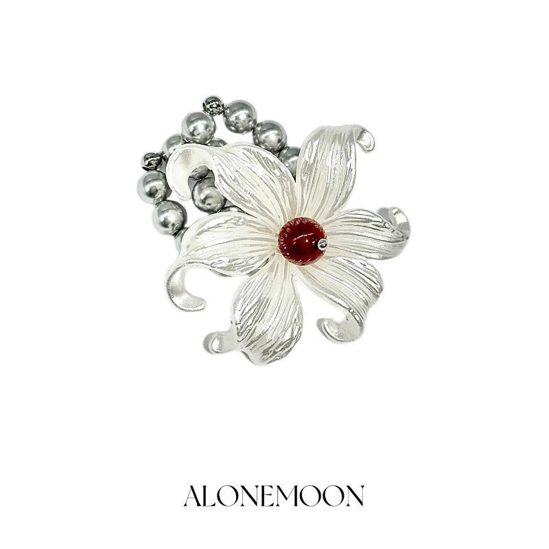 ALONEMOON Original Iris Flower Double Layer Silver Pearl Niche Design Elastic Ring_voghion.com