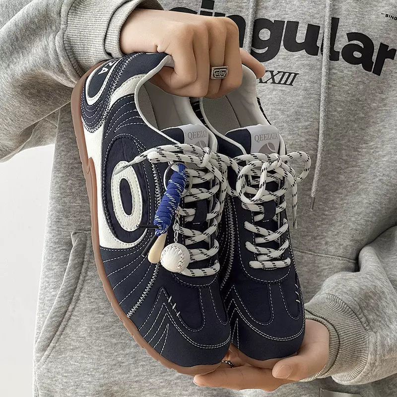 莆田来了实体店专卖店品质复古海军蓝平底德训鞋女百搭旋涡小白鞋