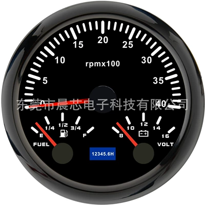Car Instrument, automobile instrument - cx8293b-black-dial-black-cover-4k-rpm-oil-level-voltage-8-16v