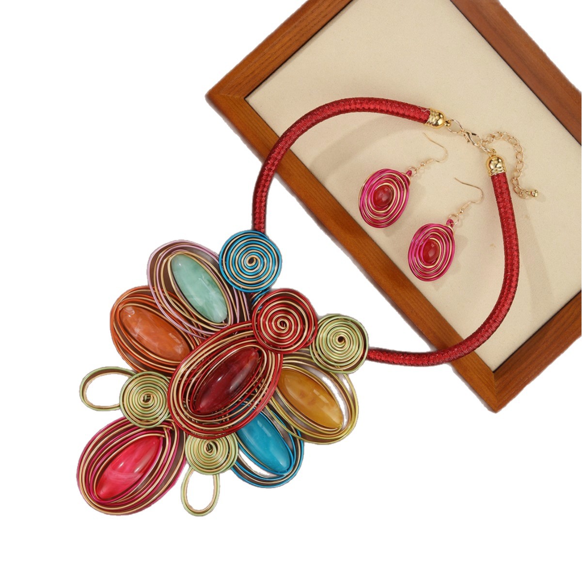Exaggerated Handmade Aluminum Wire Woven Dragonfly Pendant Necklace Set_voghion.com