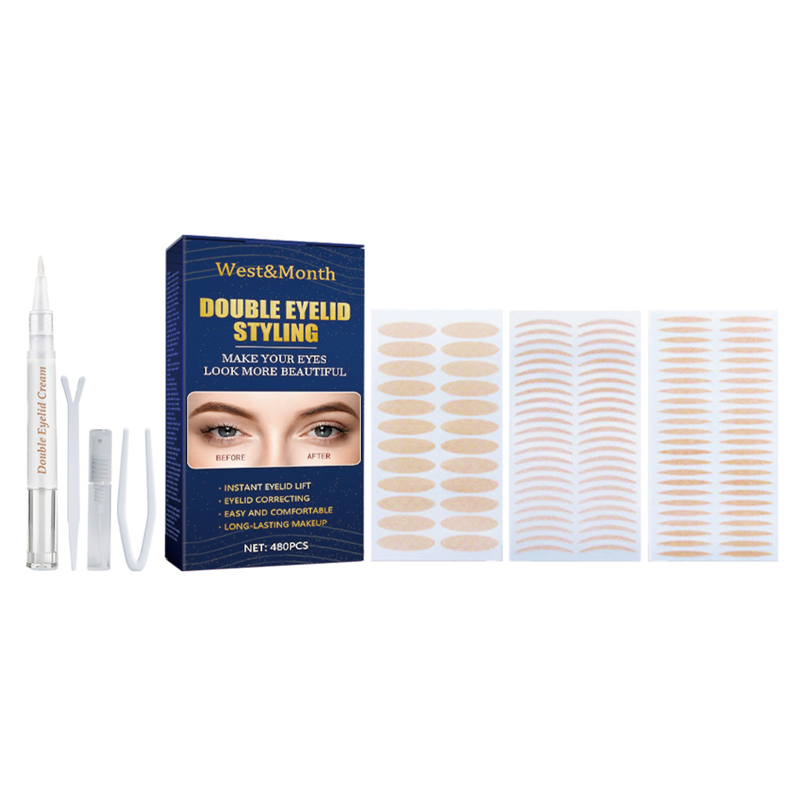 La doppia palpebra West&Month aderisce immediatamente all'acqua, senza alcun rigonfiamento visibile o naturale. Mess con bolle d'occhio_voghion.com