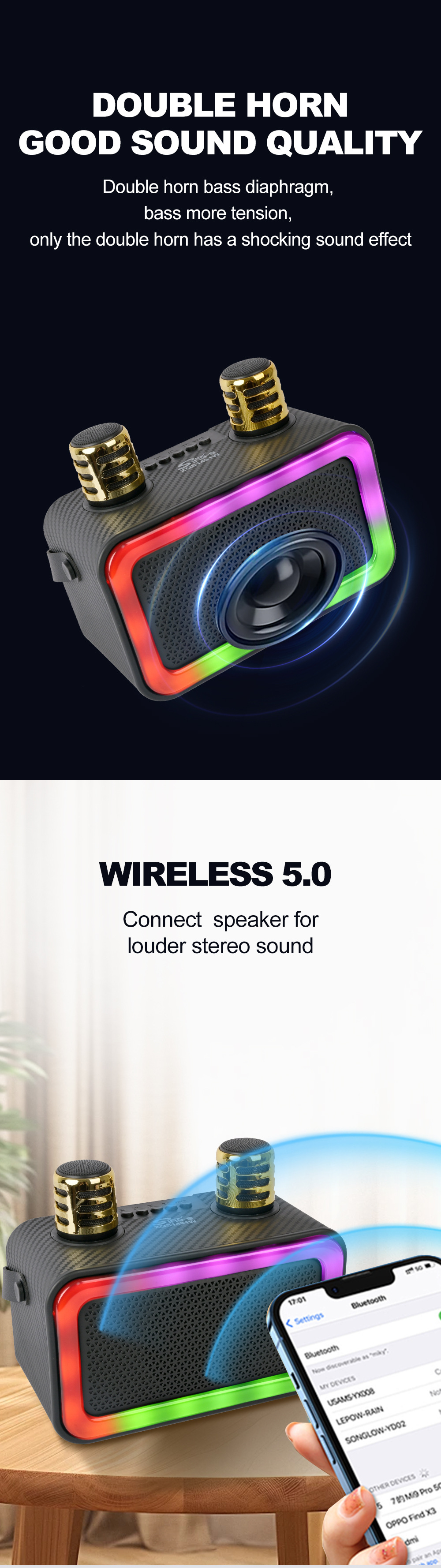 Sing-e ZQS1491W Wireless Bluetooth Speaker Outdoor Home Karaoke Speaker Dual Microphone All-in-one Machine Portable_voghion.com