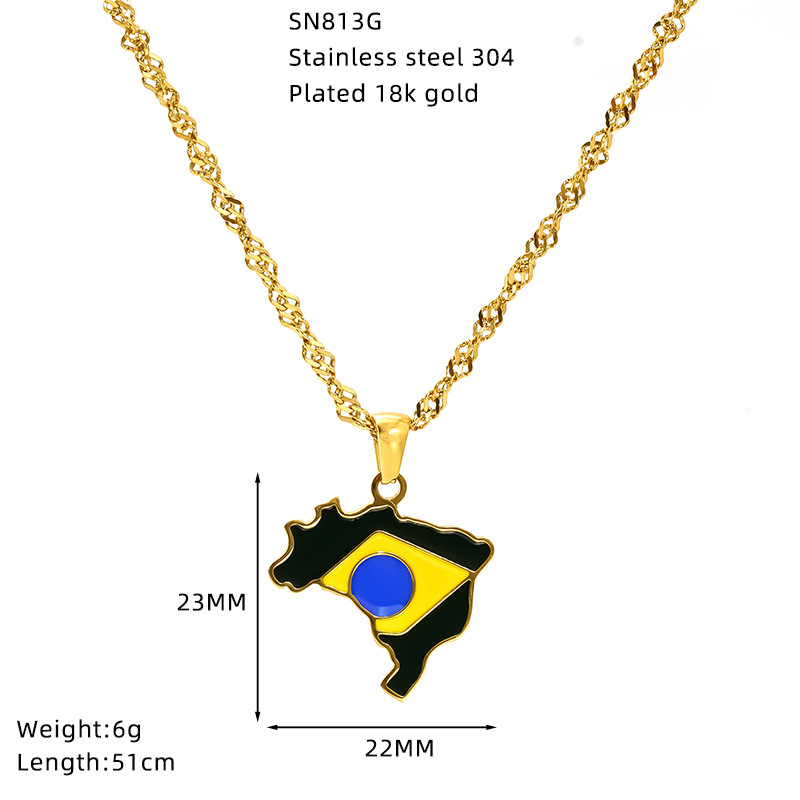 Wholesale Jewelry Hip-Hop Streetwear National Flag Map 304 Stainless Steel Enamel Pendant Necklace Singapore Chain display picture 7