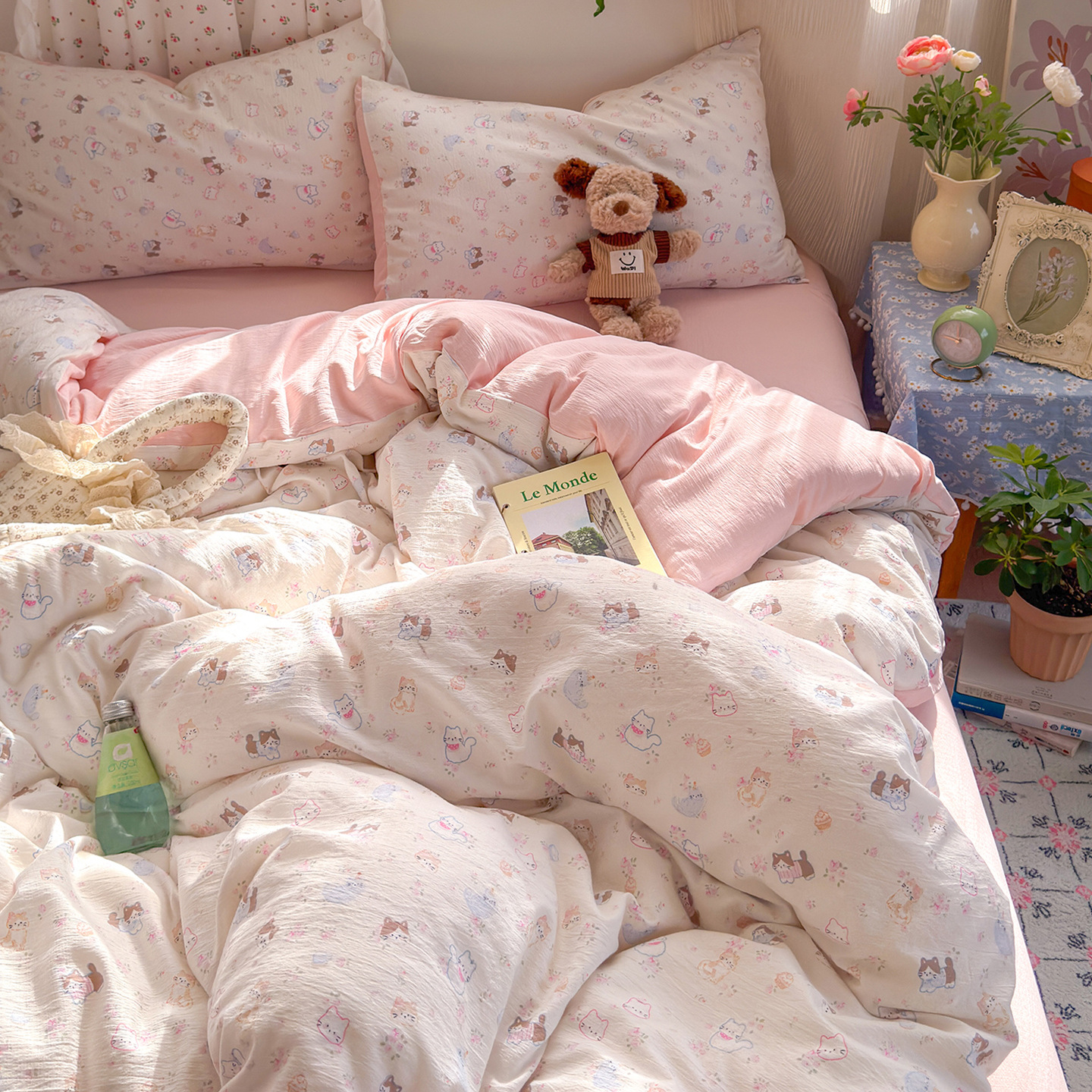 Una clase de cuatro piezas de grado materno-infantil de algodón puro de doble capa de algodón en la cama cubierta de sábanas de cama nueva cama de dormitorio Kasa San set de 4 piezas