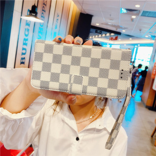 Suitable for Samsung S25U Mobile Phone Leather Case Classic Plaid S24Plus Bracket Functional Lanyard Protective Cover S23Fe Case