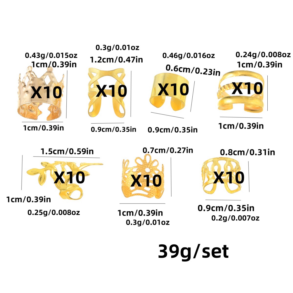 70 piezas de anillo de cabello trenzado sucio hueco transfronterizo exclusivo para Amazon Xiyin Temu Alojamiento completo Shein Venta caliente europea y americana