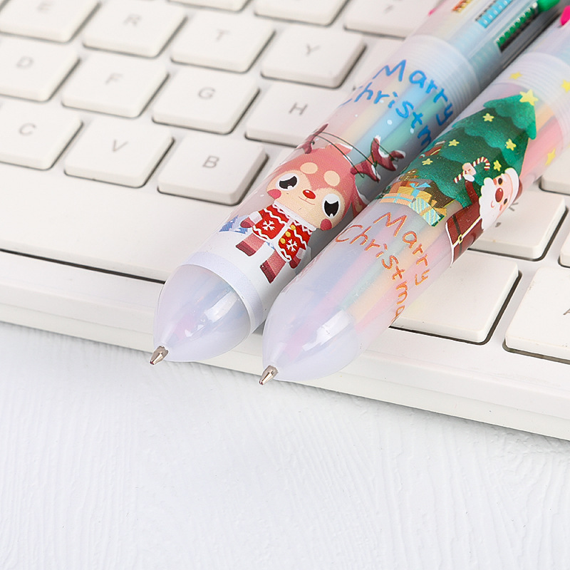 Regalo de Navidad de diez colores de dibujos animados bolígrafo árbol de Navidad alce muñeco de nieve de plástico de 6 colores Prensa Diario pluma en stock