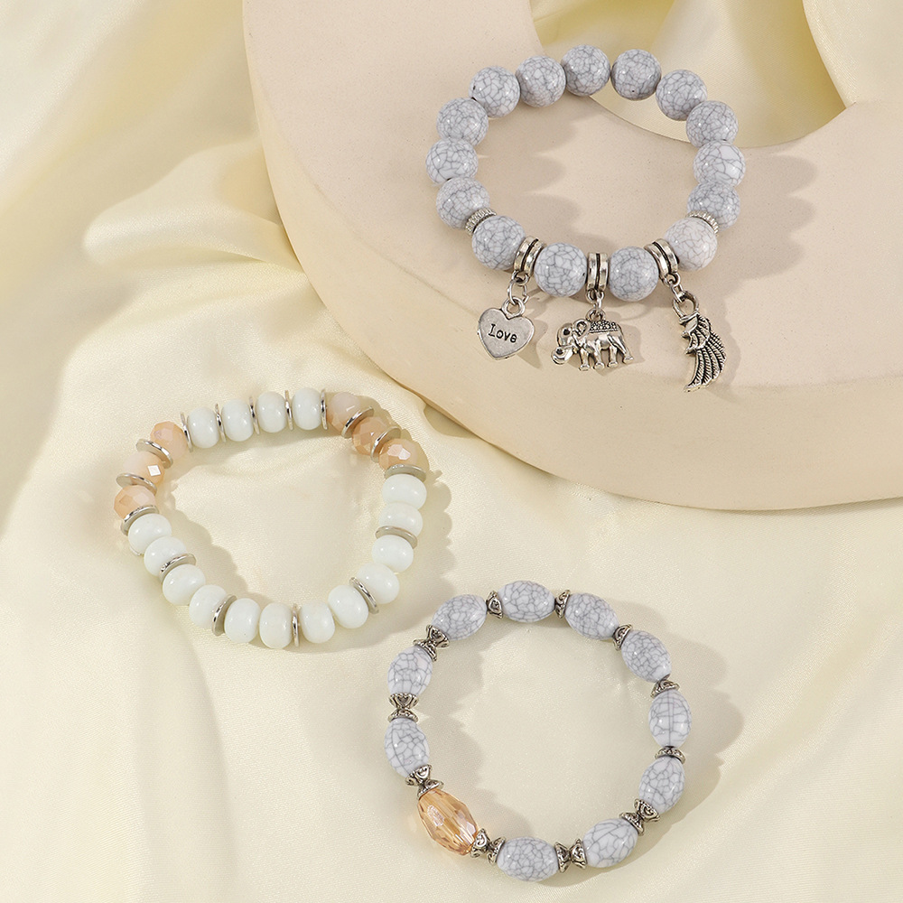 fashion gray natural stone beaded contrast color bracelet set