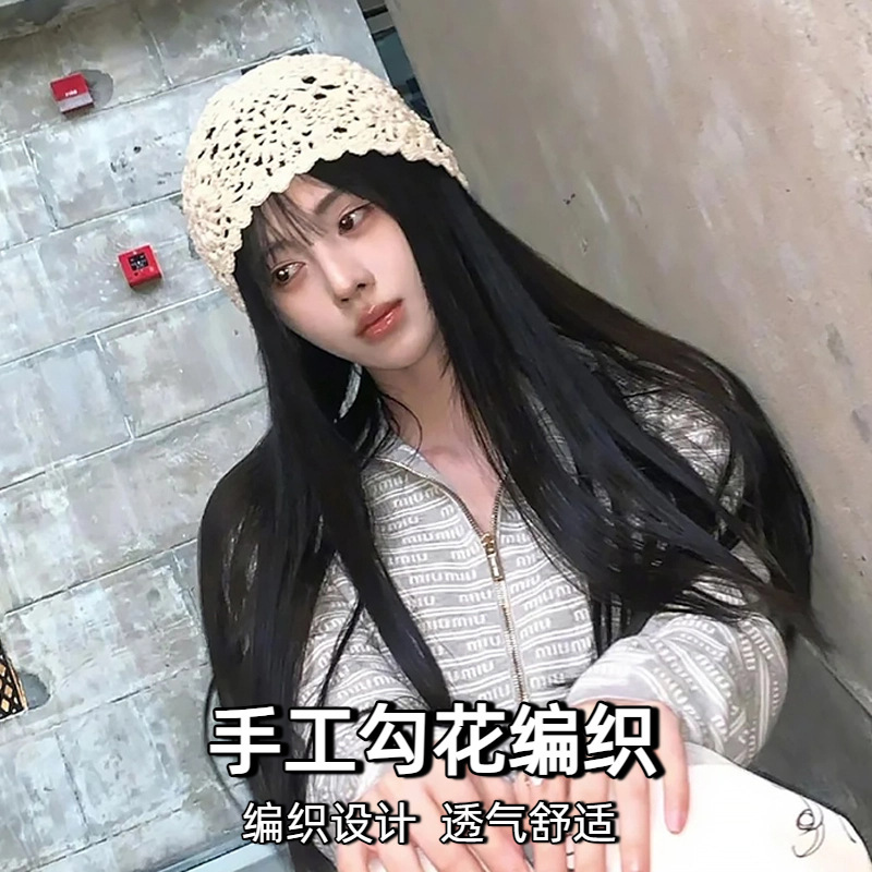 手工编织镂空包头帽子女日系复古毛线帽2025新款文艺针织帽堆堆帽|undefined