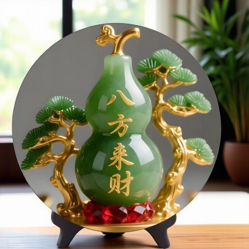 Chinese-Style Round Plate with Eight-Sided Fortune and Gourd Design, Flat Version for Attracting Wealth and Prosperity, Suitable for Living Room, Study, Bedroom, Desktop Ornament, Photo Frame Chinese-Style Round Plate with Eight-Sided Fortune and Gourd Design, Flat Version for Attracting Wealth and Prosperity, Suitable for Living Room, Study, Bedroom, Desktop Ornament, Photo Frame