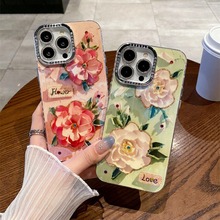 蓝光水钻iPhone15promax手机壳适用苹果14Pro花朵13闪粉镜头膜12p