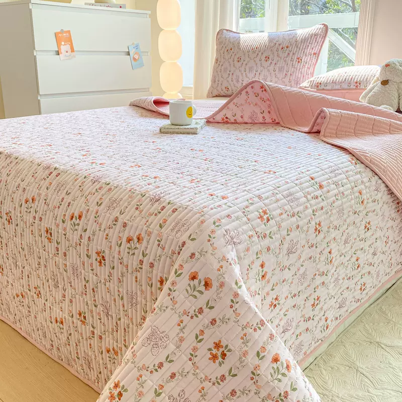 跨境A类母婴级夹棉床盖三件套水洗棉可机洗加厚榻榻米床单四季款