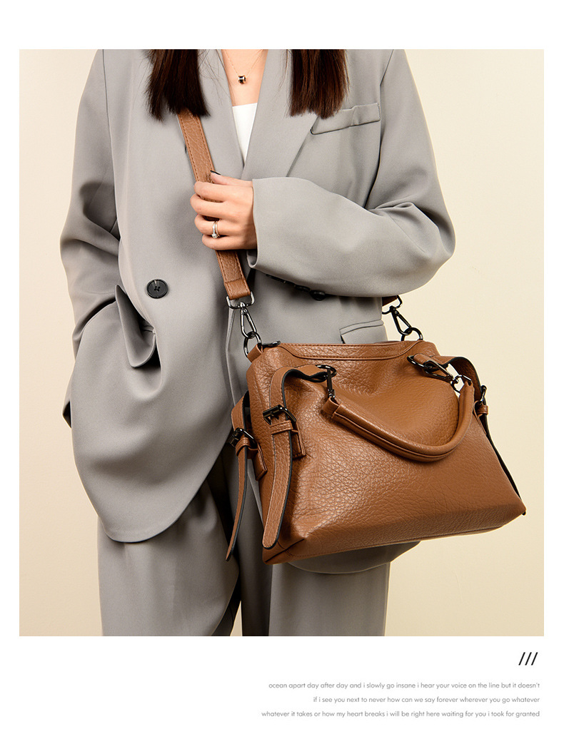 Women's bag Women's bag textured soft leather large capacity commuter tote bag versatile simple handbag_voghion.com