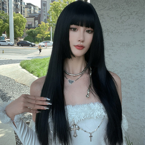Manufacturer's supply wig female Ji hair style male and female cos long straight hair transvestite cross-dressing three-knife Qi lolita princess cut