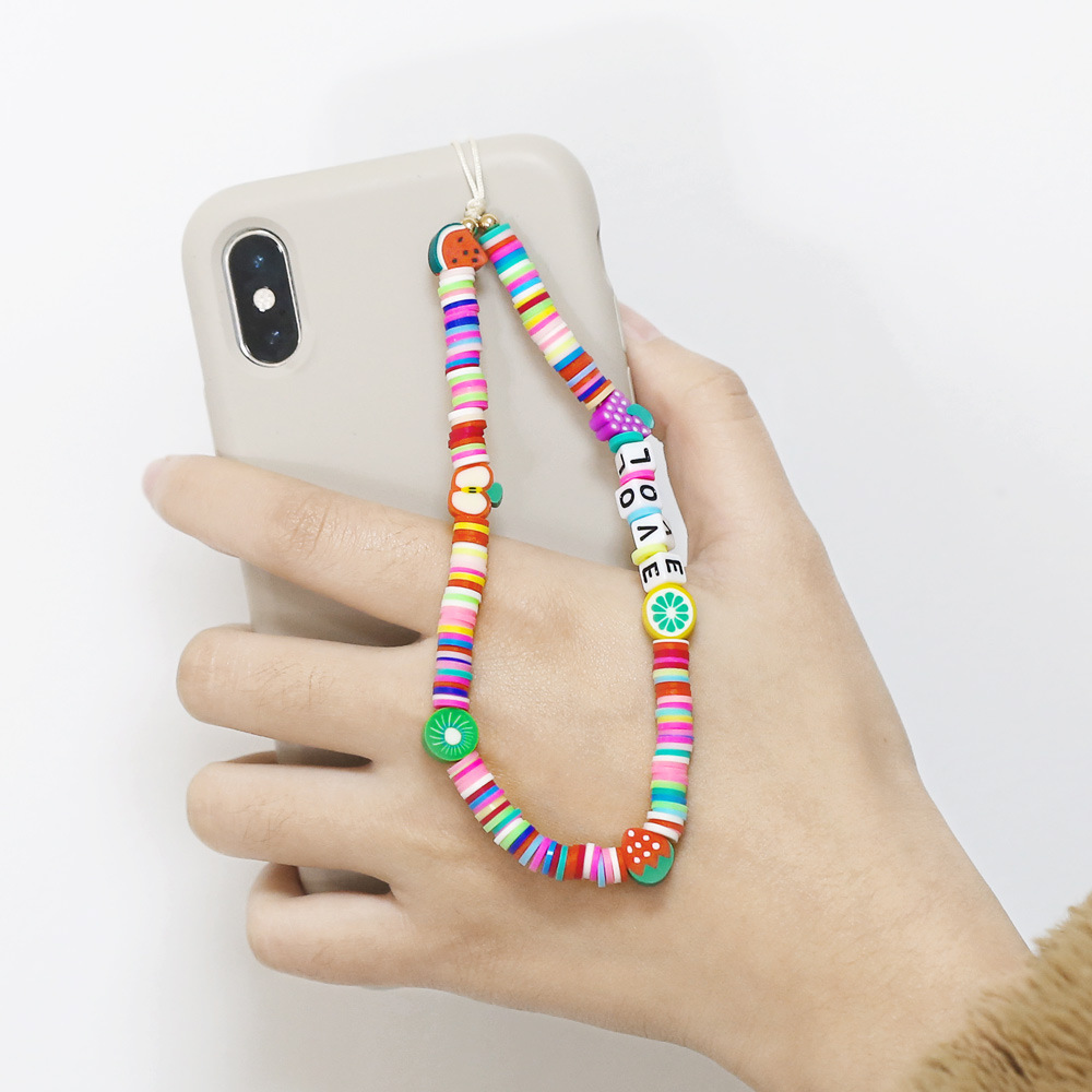 Letters Love Mobile Phone Lanyard Color Soft Clay Fruit Mobile Phone Chain display picture 2