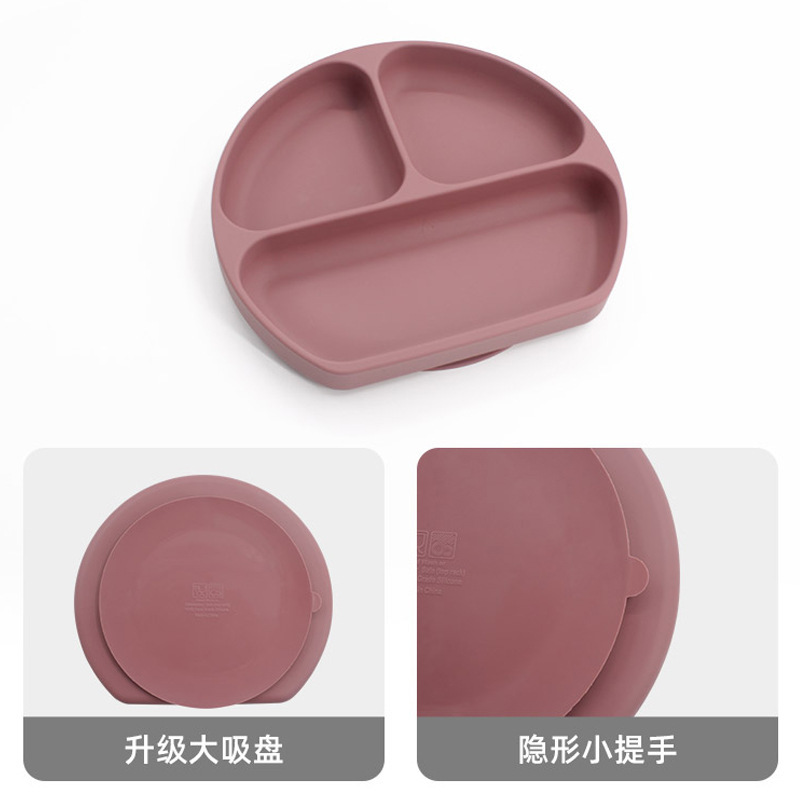 Conjunto de cubiertos de silicona para niños de grado alimenticio, platos de comedor de tres compartimentos, tazas de agua de silicona para bebés, tazas de silicona para estudiantes