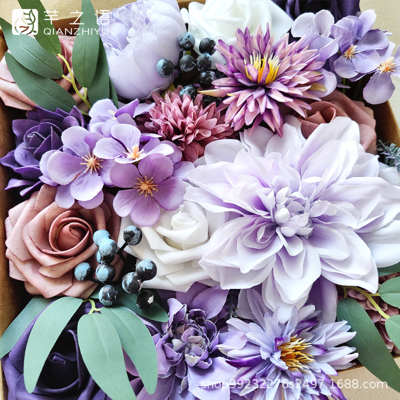 手工制作仿真绢花紫色婚礼订婚仪式DIY手捧新娘礼物家居欧式跨境