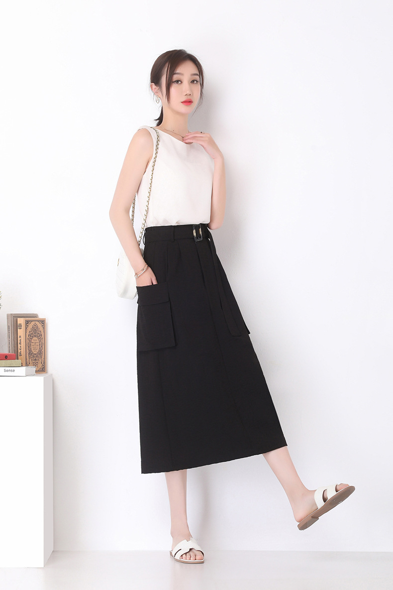 fashion high waist ice silk mid-length skirt  NSYZ39748