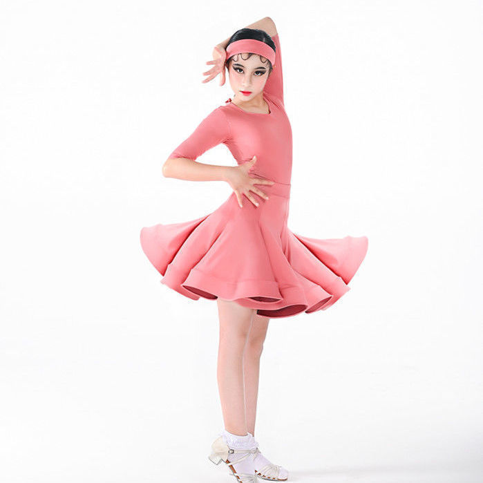 Girls latin dance dresses blue pink black salsa latin performance costumes  Latin dance full-skirted dress uniform female children