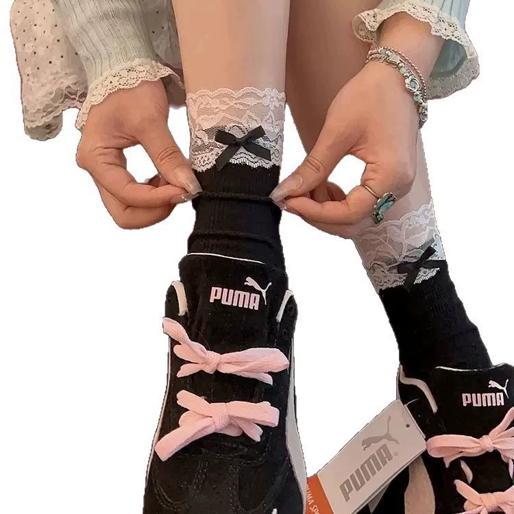 Ballet style Lolita socks lace sweet mid-tube women's socks versatile Miu bow cotton socks piled up socks