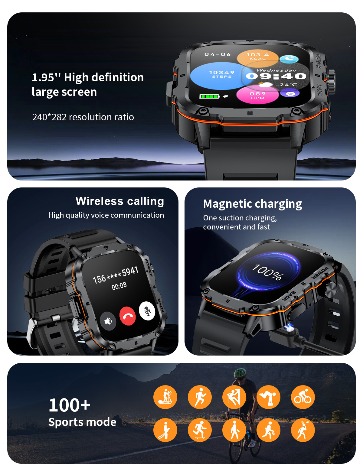 Men's Bluetooth Smartwatch With Heart Rate And Blood Oxygen Monitoring Multi Sports Watch Waterproof Fitness Tracker Touchscreen Watch_voghion.com