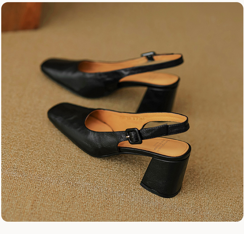 Sandal cao gót nữ mũi nhọn quai khóa, gót thô 9 cm phong cách Hàn Quốc — màu nâu chi tiết 33