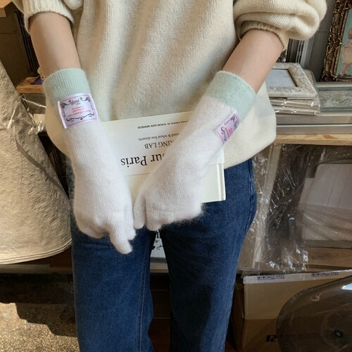 Korean style long gloves, winter knitted gloves with scarf, warm, soft and cold-proof, fingerless touch screen cycling gloves